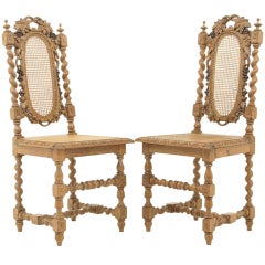 Pair of Victorian Oak Barley Twist Hall Chairs