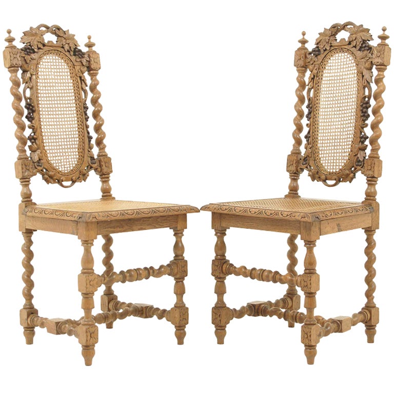 Pair of Victorian Oak Barley Twist Hall Chairs