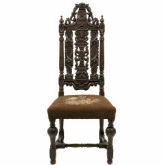 Antique Victorian Carved Walnut Hall Chair