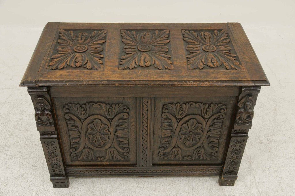 Victorian Carved Oak Coffer Blanket Box