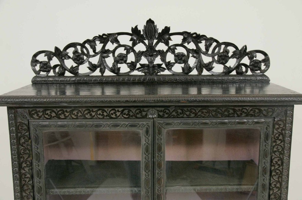 Scottish Victorian Heavily Carved Ebonized Display / China Cabinet