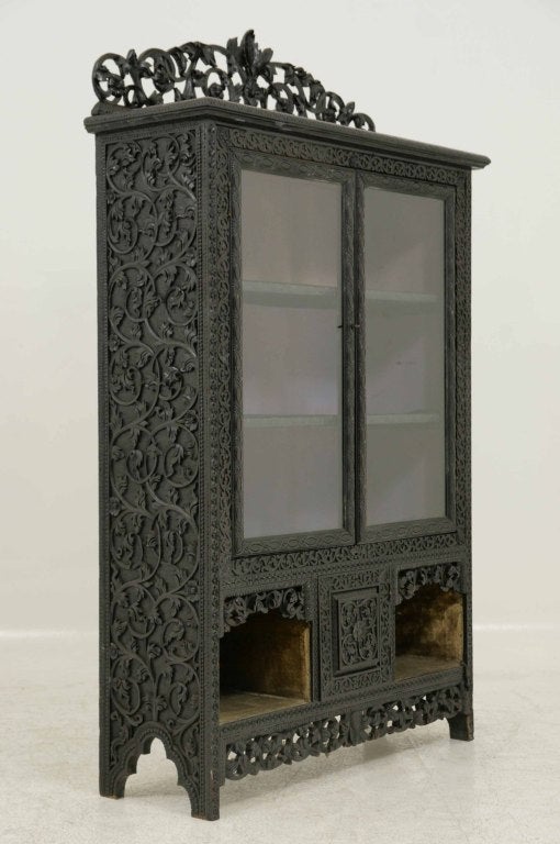 Victorian Heavily Carved Ebonized Display / China Cabinet 1