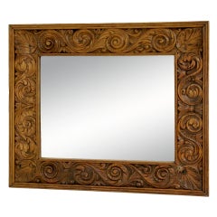 Heavily Carved Oak Bevelled Mirror
