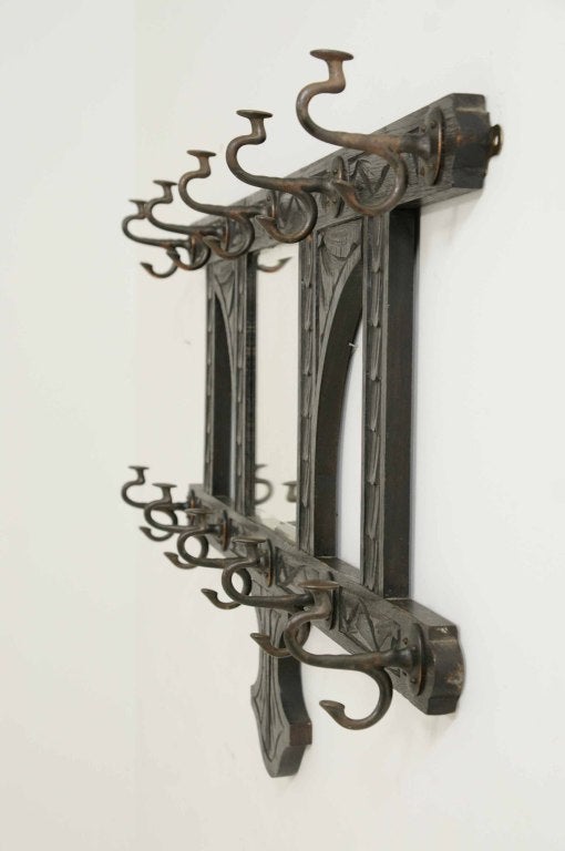 Victorian Carved Oak Hall Coat Rack at 1stdibs