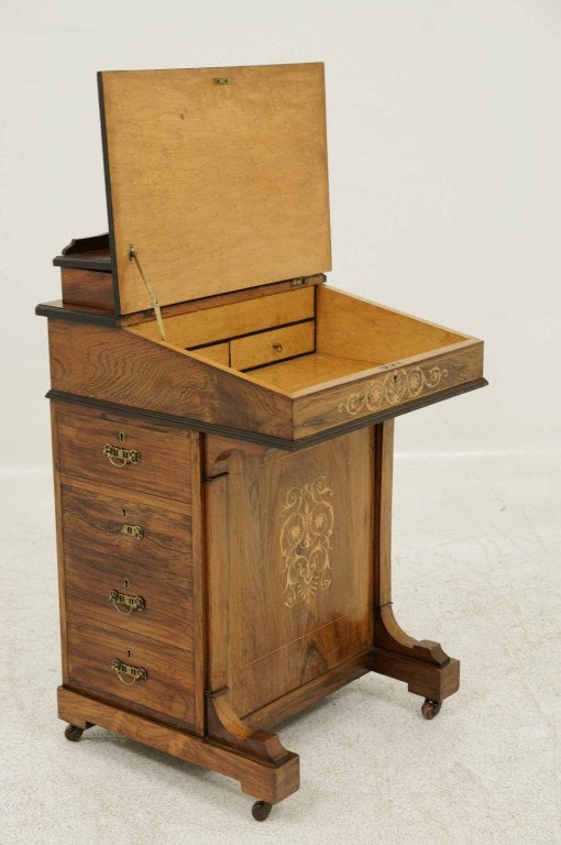 Scottish Mahogany Marquetry Inlaid Davenport Desk