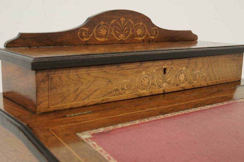 19th Century Mahogany Marquetry Inlaid Davenport Desk
