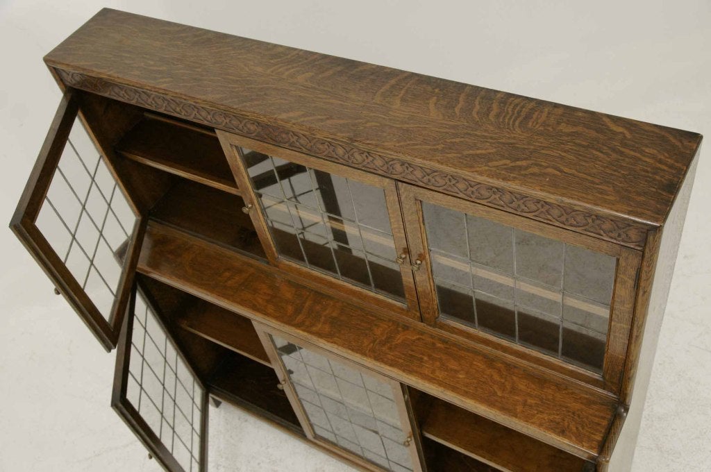 Oak Leaded Glass Lawyer's Bookcase at 1stDibs