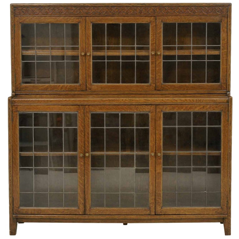 Oak Leaded Glass Lawyer's Bookcase at 1stDibs