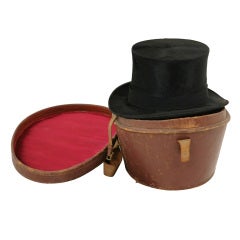 Victorian Gentleman's Black Top Hat With Leather Case