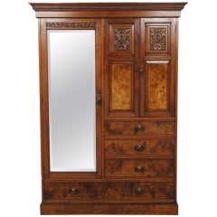 Antique Victorian Mahogany & Walnut Mirrored Door Armoire