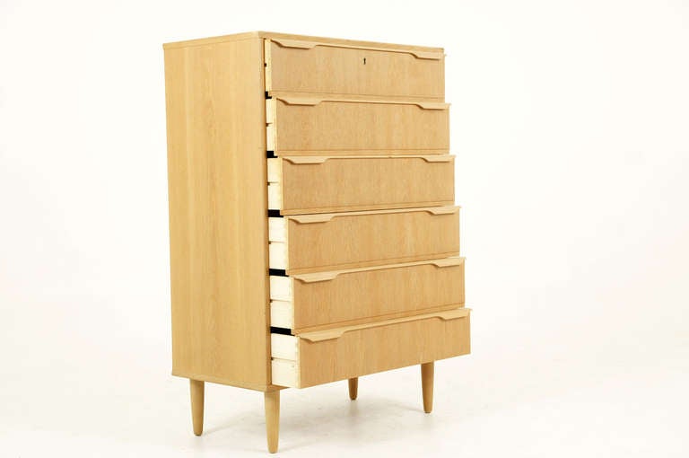 Scandinavian Modern Danish Modern Oak Tall Boy Dresser Chest of Drawers