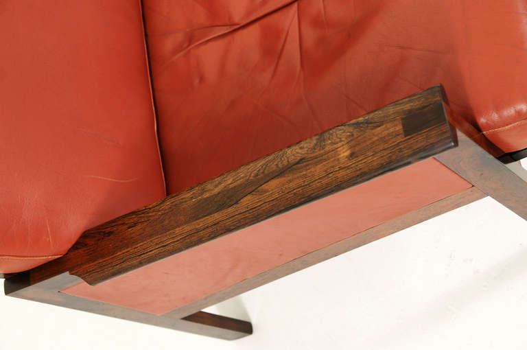 Rosewood and Leather Sofa by Illum Wikkelso for N. Eilersen In Good Condition In Vancouver, BC