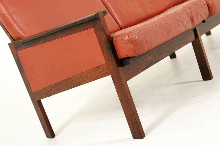 Mid-20th Century Rosewood and Leather Sofa by Illum Wikkelso for N. Eilersen
