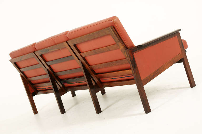 Danish Rosewood and Leather Sofa by Illum Wikkelso for N. Eilersen