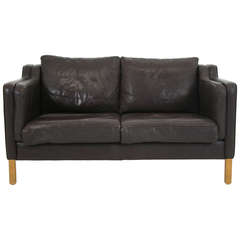 Danish Modern Leather Love Seat Sofa by Stouby 