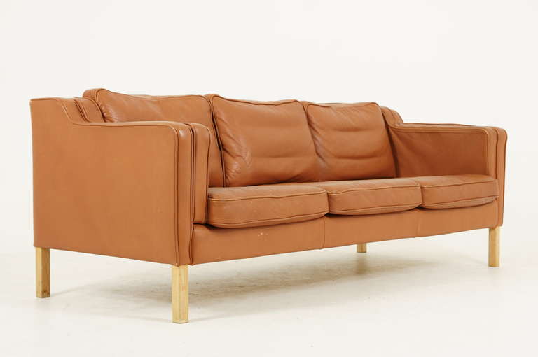 Danish Modern Three Seater Leather Sofa