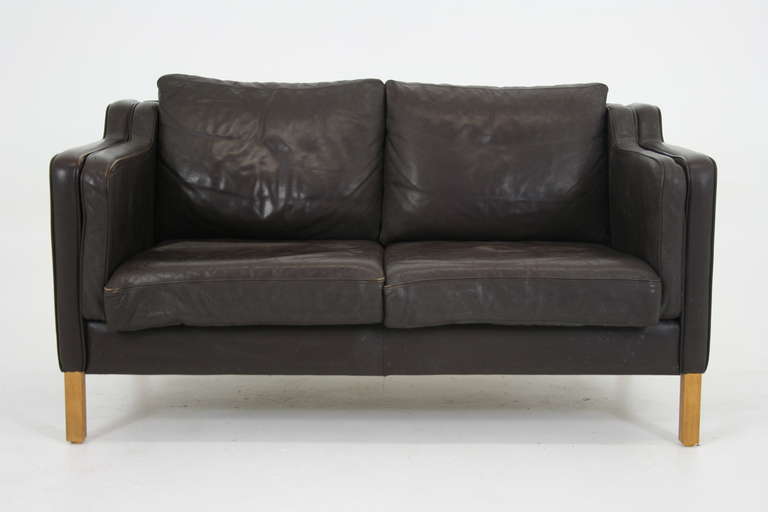 Danish Modern Leather Love Seat Sofa by Stouby  5