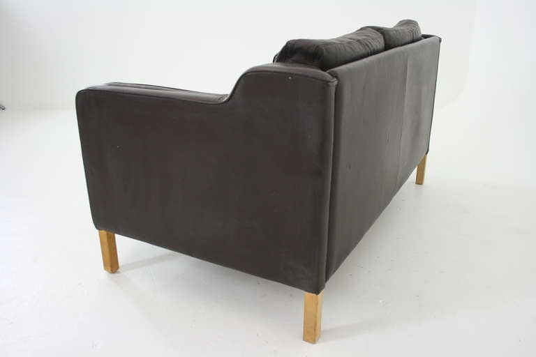 Danish Modern Leather Love Seat Sofa by Stouby  2