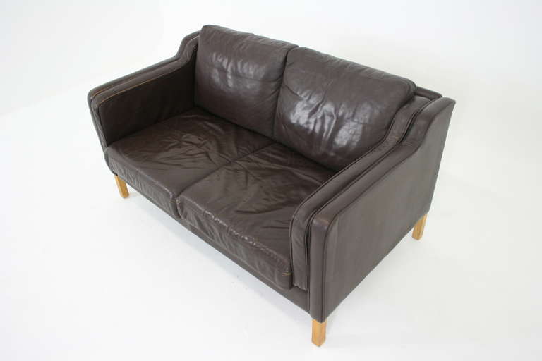 Mid-20th Century Danish Modern Leather Love Seat Sofa by Stouby 