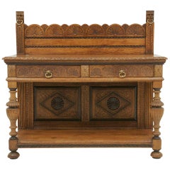 Antique Victorian Carved Oak Server, Sideboard Buffet