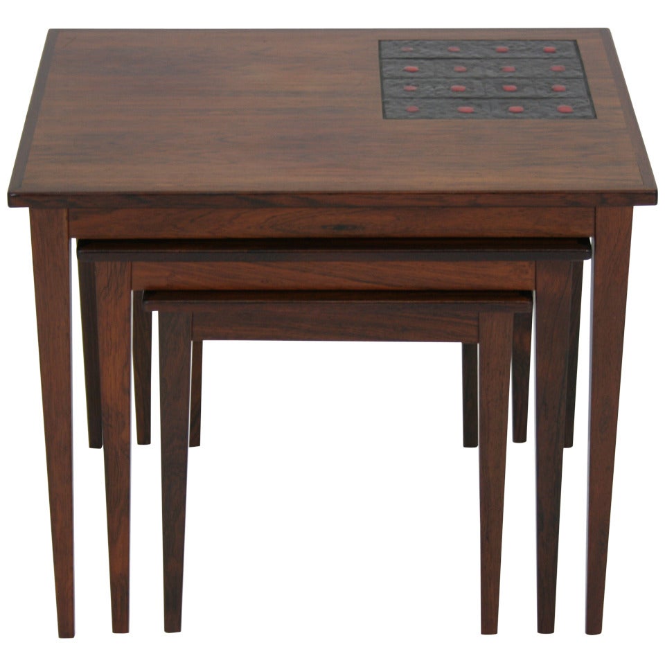 Danish Modern Rosewood & Tiled Nesting Tables