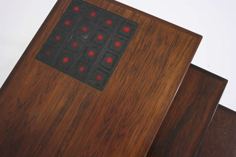 Danish Modern Rosewood & Tiled Nesting Tables 4