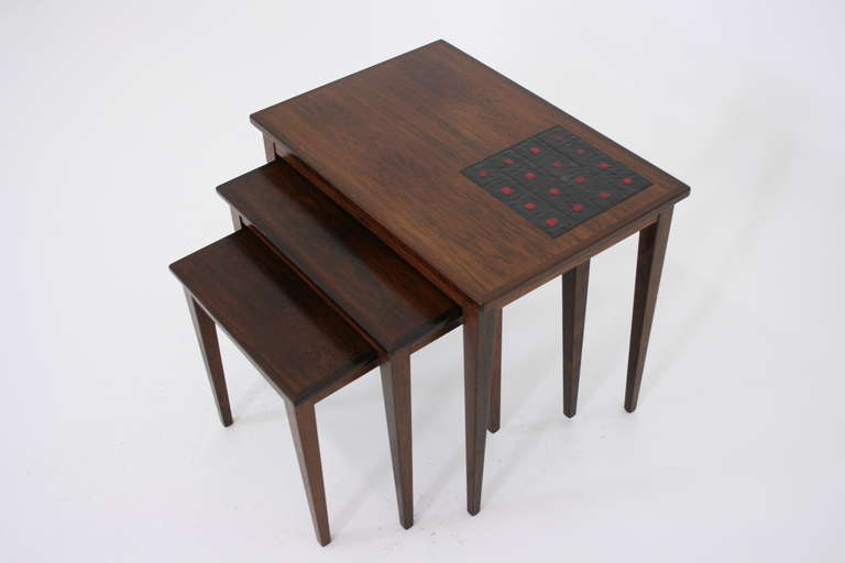 Danish Modern Rosewood & Tiled Nesting Tables 3