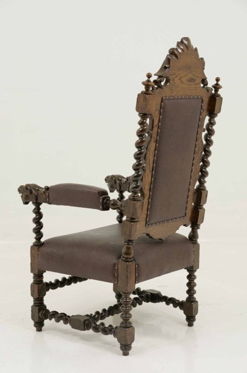 Carved Victorian Oak Throne Chair 2