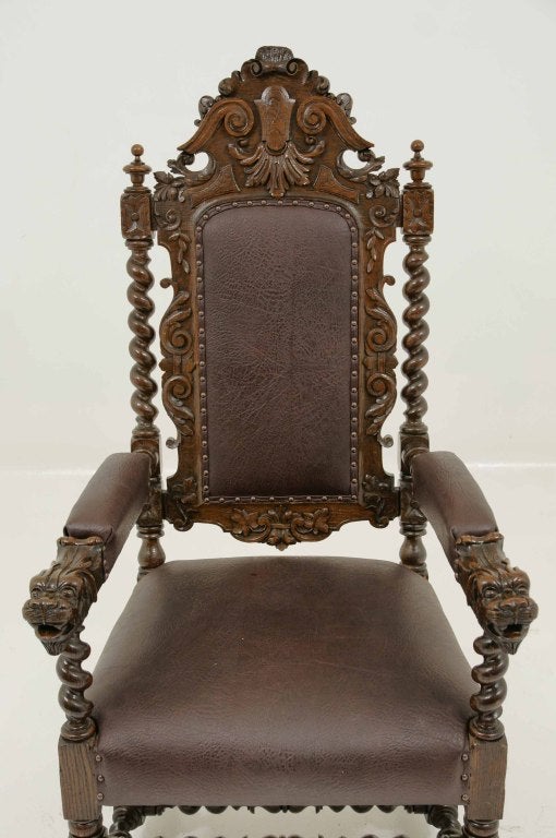 Carved Victorian Oak Throne Chair 3
