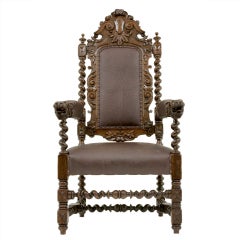 Carved Victorian Oak Throne Chair