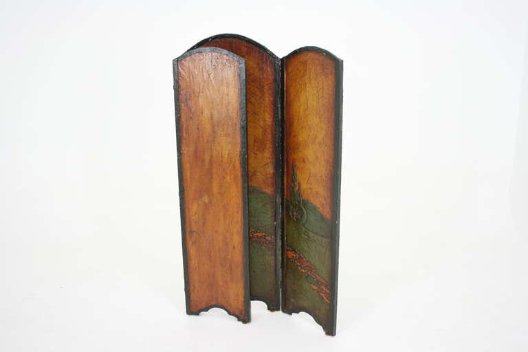 20th Century Antique American Hand Painted Three Panel Folding Screen