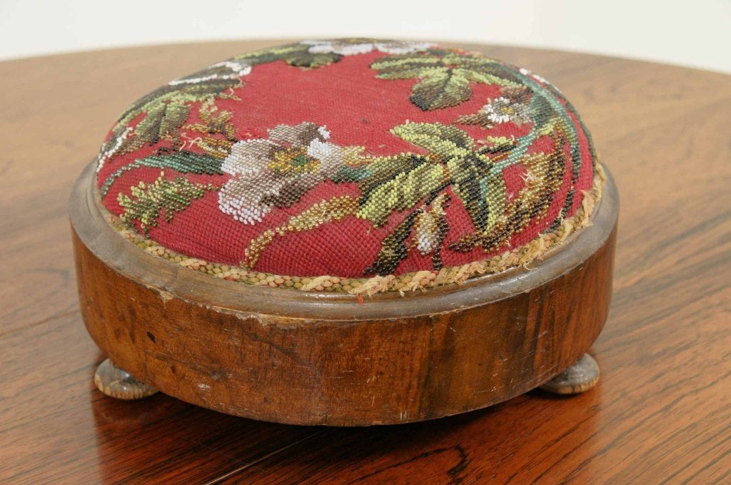 Victorian Circular Walnut Footstool 1