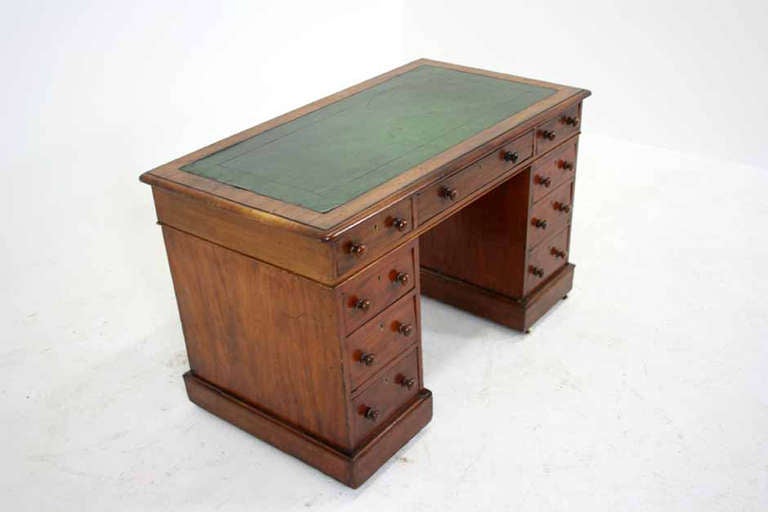19th Century Antique Scottish Victorian Mahogany Double Pedestal Desk Writing Table
