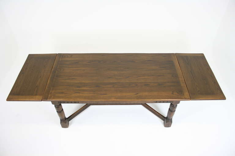 Antique Scottish Oak Draw Leaf, Refectory, Dining Table with Two Leaves 1