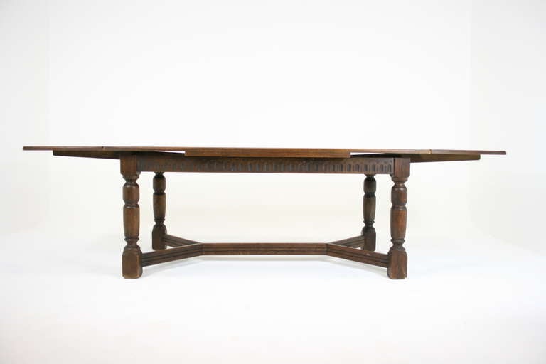 Antique Scottish Oak Draw Leaf, Refectory, Dining Table with Two Leaves 2