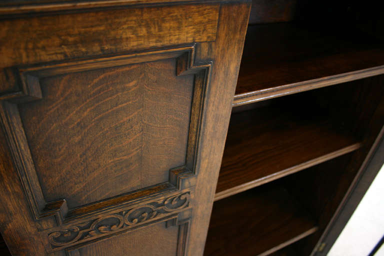 Antique Scottish Carved Oak Cabinet, Bookcase, China Display Cabinet 1