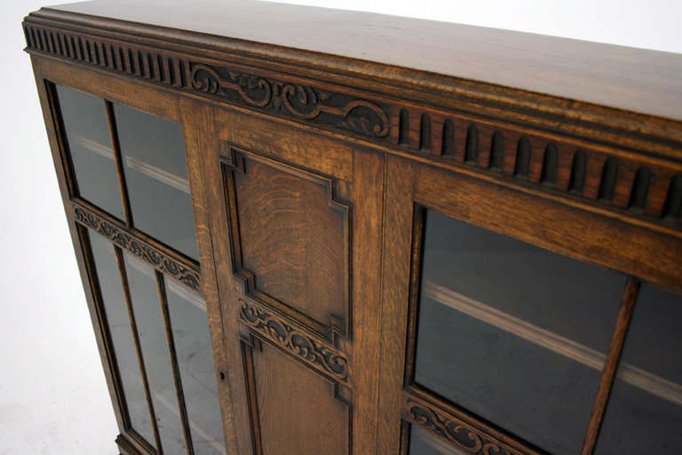 Antique Scottish Carved Oak Cabinet, Bookcase, China Display Cabinet 2
