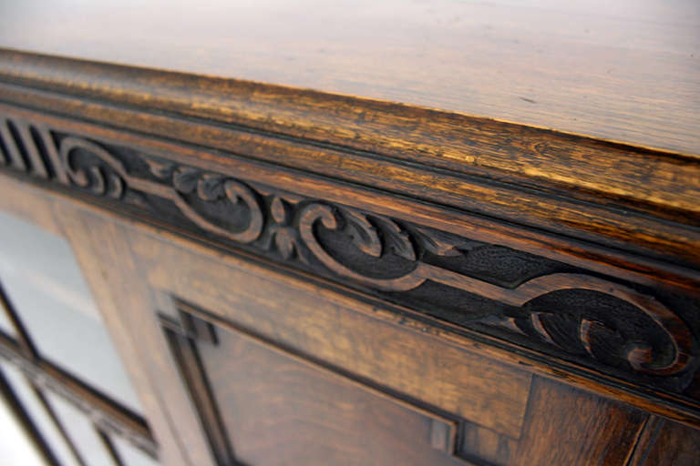 Antique Scottish Carved Oak Cabinet, Bookcase, China Display Cabinet 5
