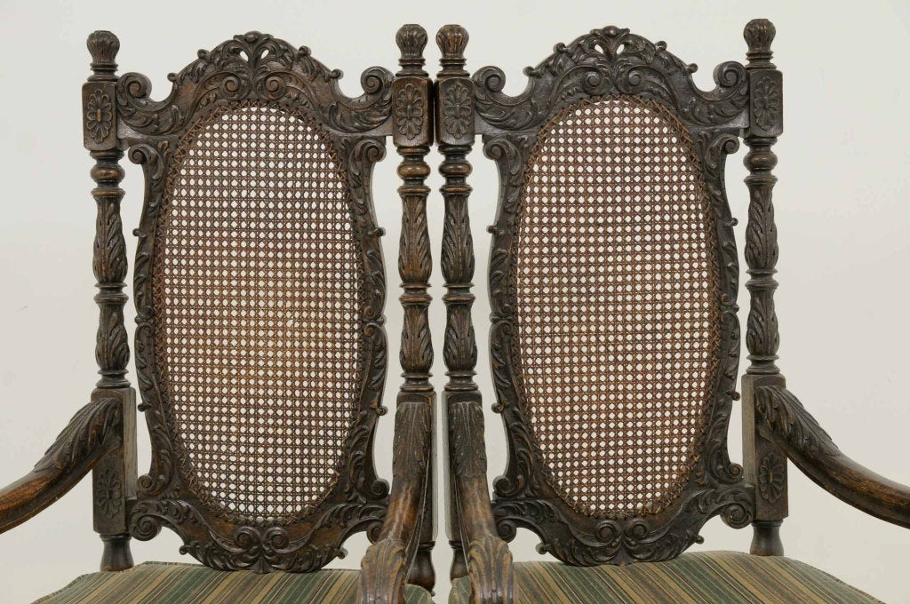 Magnificent Pair of Carved Oak Throne Chairs