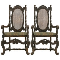 Antique Magnificent Pair of Carved Oak Throne Chairs