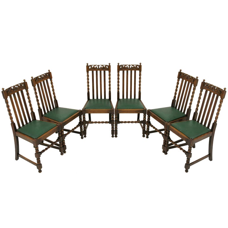 Six (6) Oak Barley Twist Dining Chairs