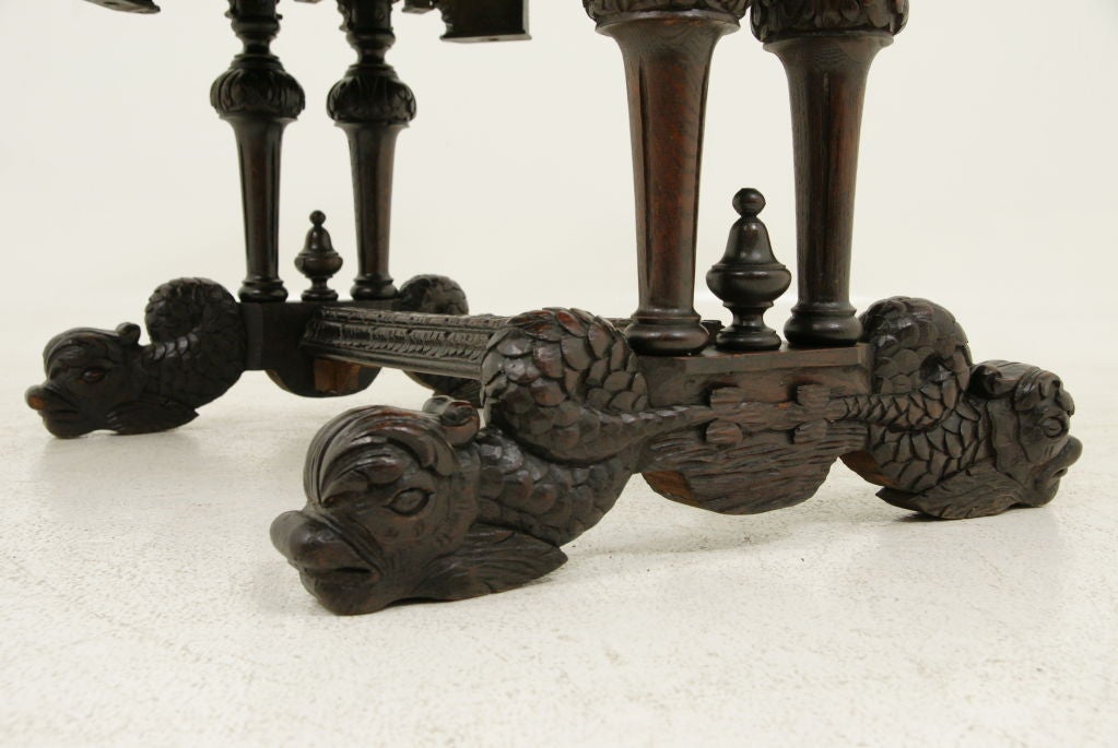 Scottish Antique Carved Oak Dolphin Table