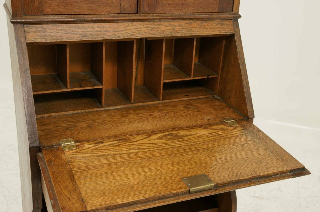 Art Nouveau Leaded Glass Bureau Bookcase With Slanted Front 4