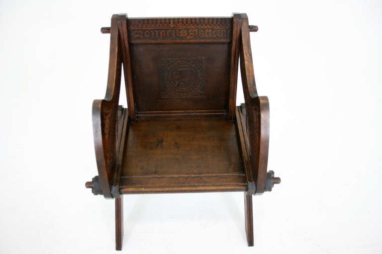 Antique English Heavily Carved Oak Glastonbury Chair, Hall Chair ~1910~ 2