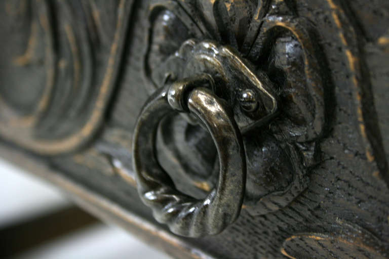 Antique Scottish Carved Oak 4-Door Cabinet, Pantry, Linen Cupboard 1