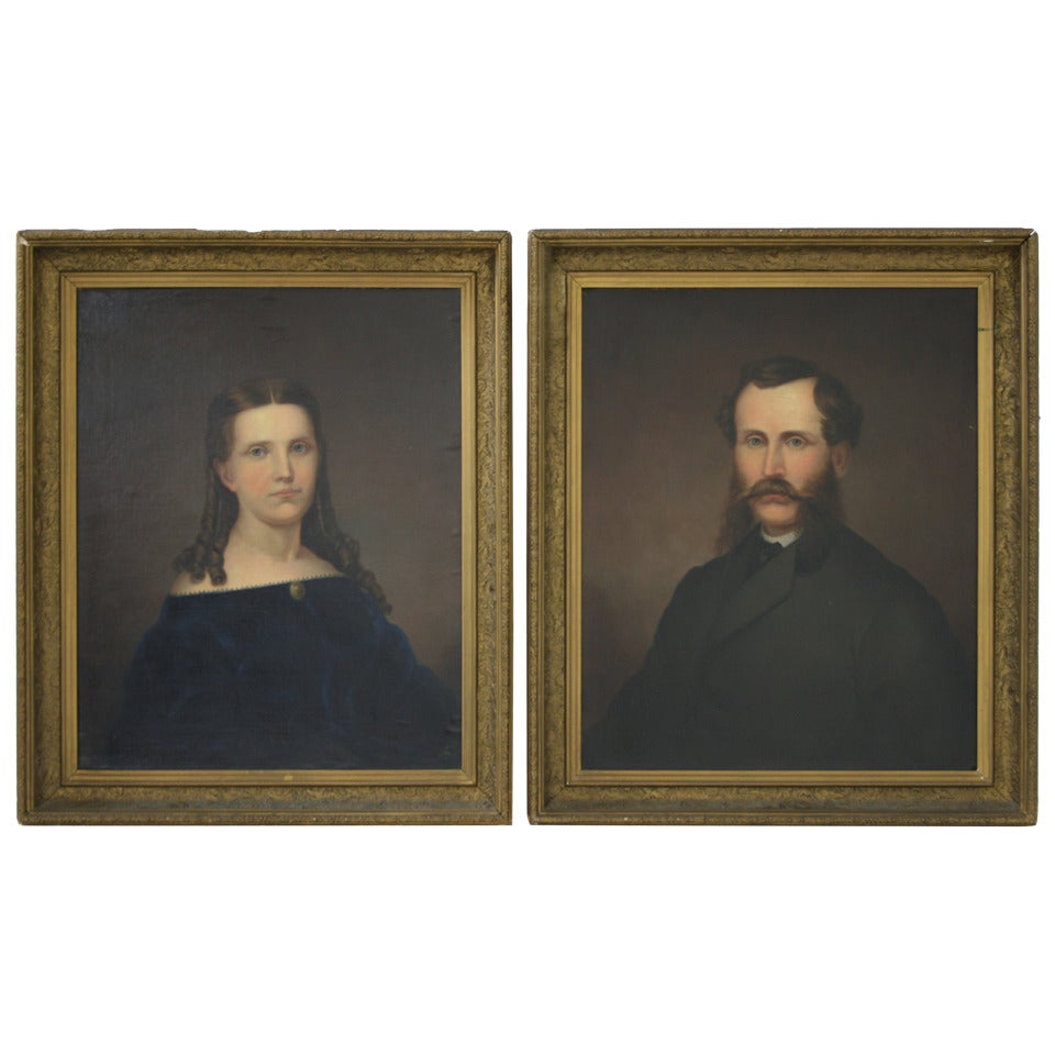 Pair 19th Century Antique Scottish Portraits Oil Paintings Framed ~1860~