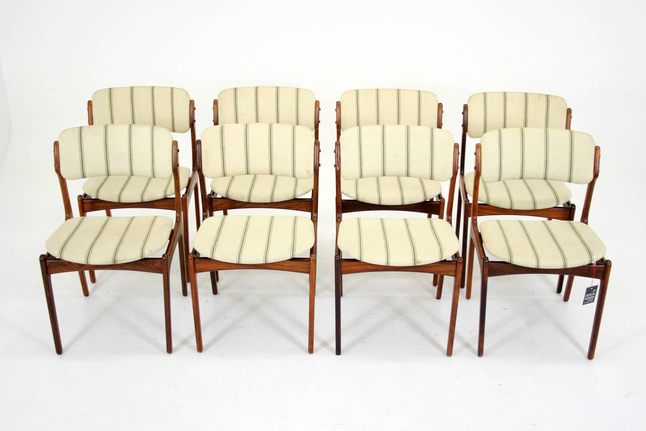 -$2995
-Danish, 1960’s
-Solid rosewood construction
-Erik Buck design, model 49
-Original striped wool fabric shows light soiling
-Frames are solid and sound with no breaks
-Great grain and colour
-19″W x 18″D x 32″T
-18″tall to seat
-Item