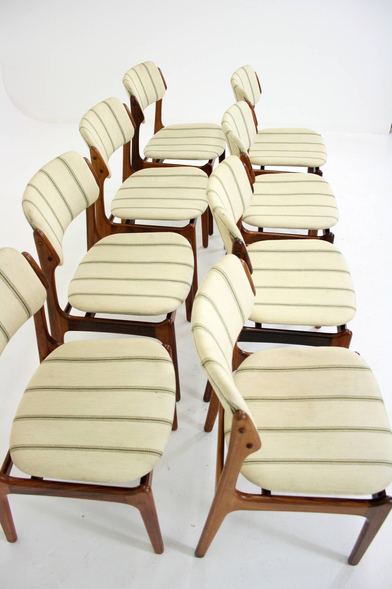 Scandinavian Modern Danish Mid-Century Modern Set of Eight Rosewood Chairs by Erik Buck