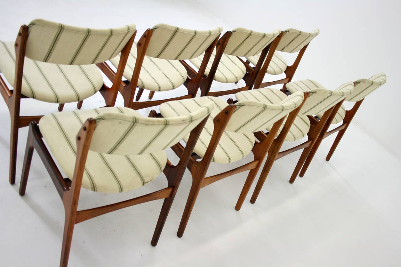 Danish Mid-Century Modern Set of Eight Rosewood Chairs by Erik Buck In Excellent Condition In Vancouver, BC
