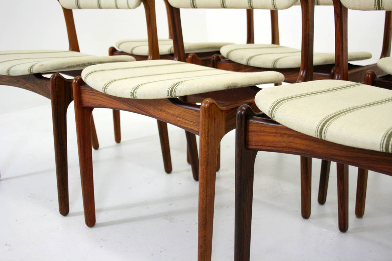 Mid-20th Century Danish Mid-Century Modern Set of Eight Rosewood Chairs by Erik Buck